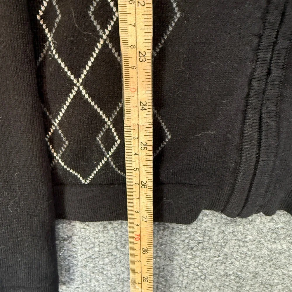 Banana Republic Sweater Men Large Black‎ Argyle Silk Cashmere Elbow Patches Zip